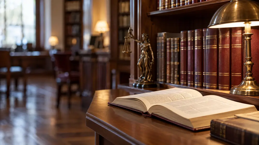 Estante de livros jurídicos em escritório de advocacia