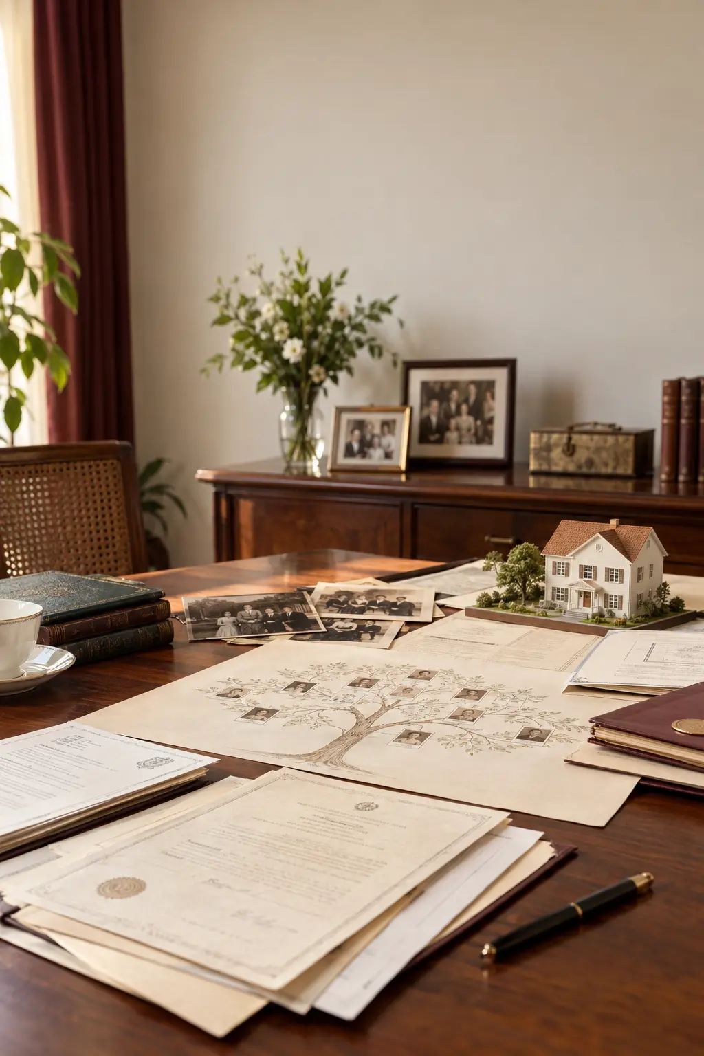 Documentos de inventário organizados sobre mesa