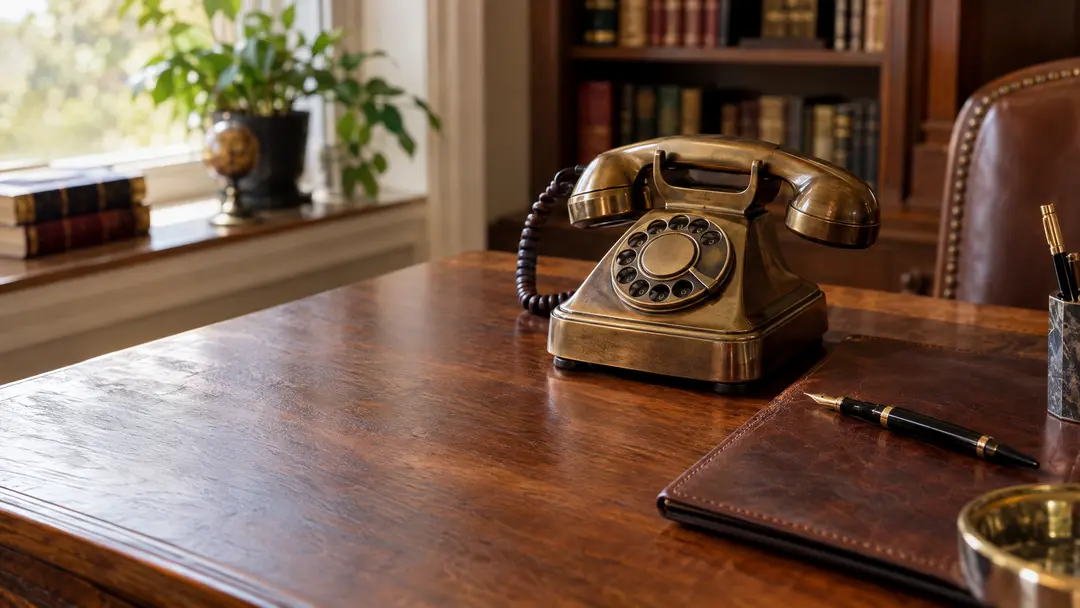 Telefone clássico em mesa de escritório de advocacia
